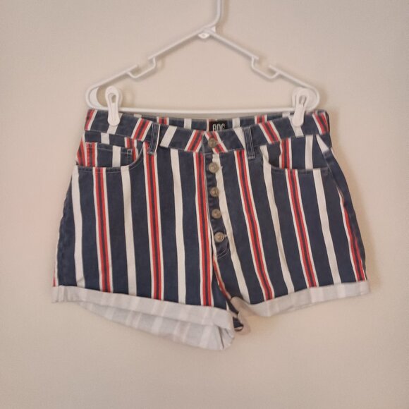 BDG Urban Outfitters Striped Mom Buttonup Denim Shorts Red White Blue Womens W32 - Picture 15 of 16